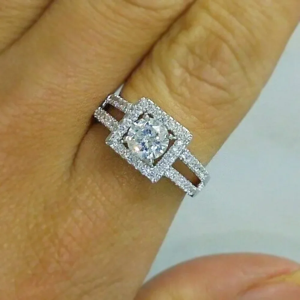 😍Anillos Double Layer Clear Round Zircon Macro Pave Square Dainty Ring, L275 - Picture 4 of 6